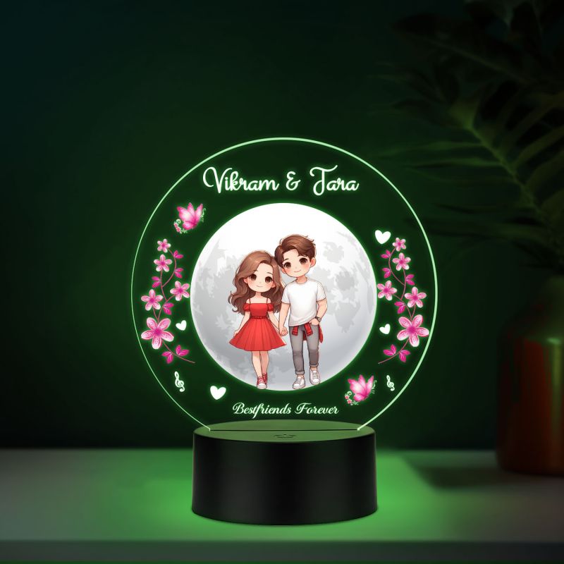 Personalized Best Friends Forever Theme LED Night Light, Custom with Names, 7 Color Changing Light Gift for Best Friend